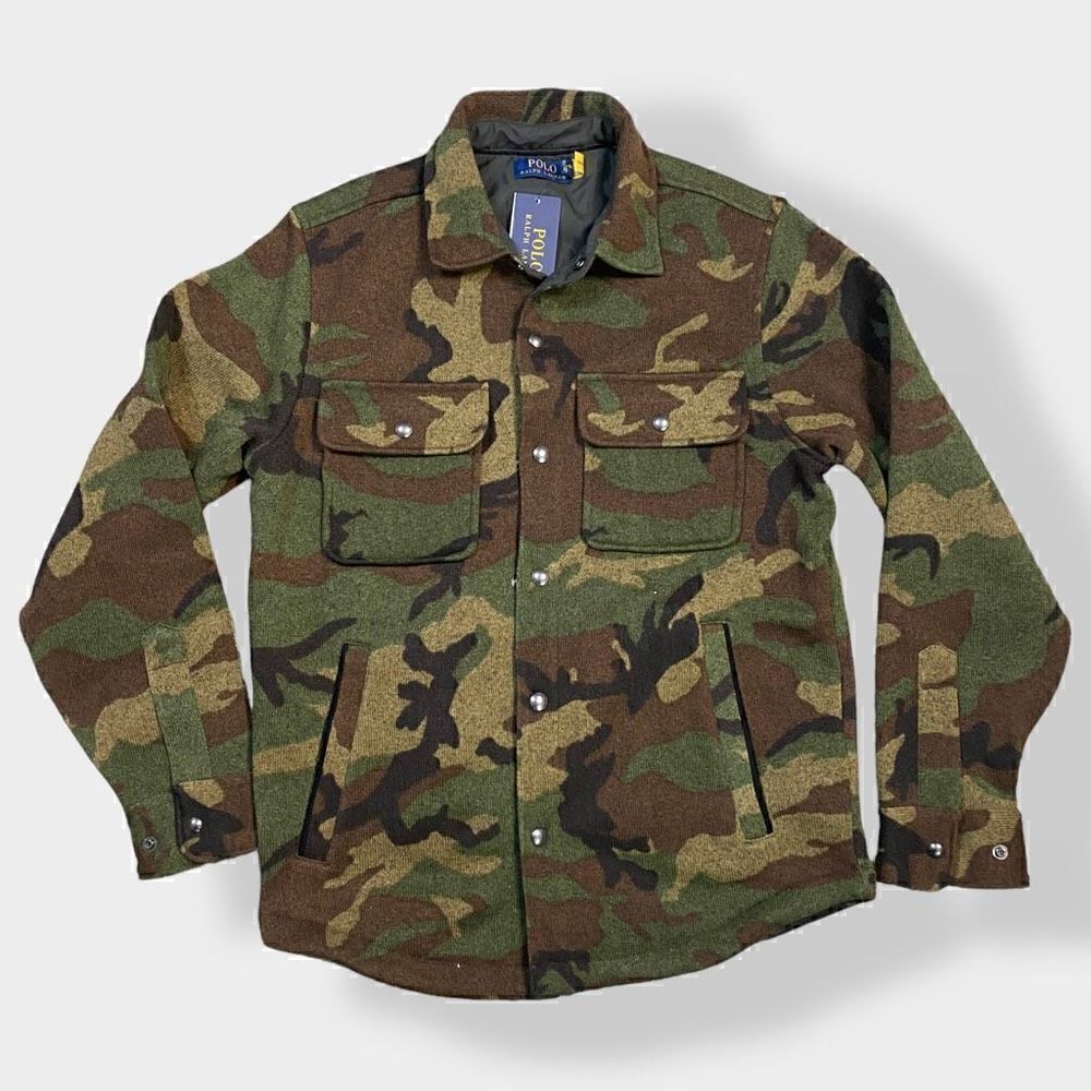 Polo Ralph Lauren Camouflage Snap Button Fleece Jacket Shirt Mens size Small